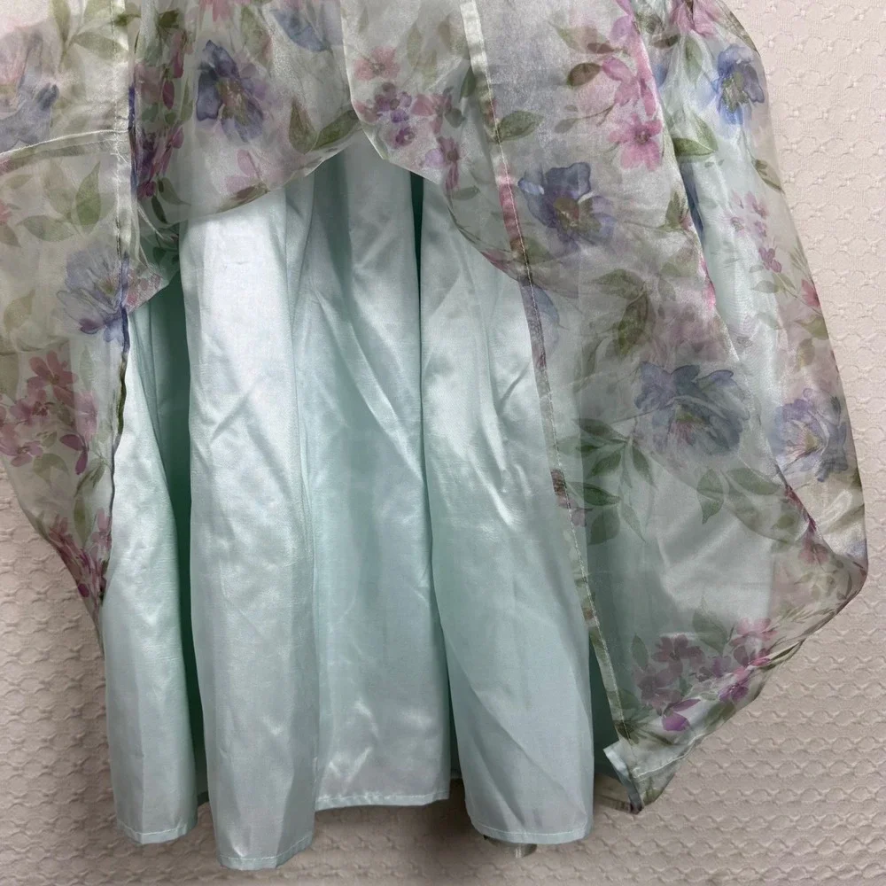Zunie Girls Puff Sleeve Floral Square Neck‎ Dress Size 16 Sheer Lined Fairy